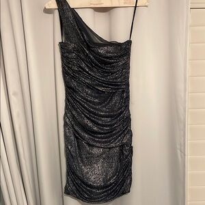 Elegant Black Metallic One-Shoulder Dress